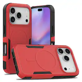 Dteck - Magnetic Rugged Phone Case for iPhone 17 Pro Max Hybrid Dual Layer Hard PC TPU Bumper Protection Cover - Red
