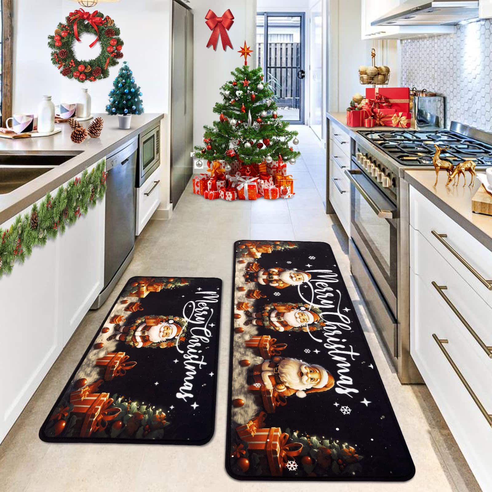 NICHOLAS KLEIN - Christmas Kitchen Mats Merry Rugs Set Of 2 Plaid Decor Truck Xmas Decorations For Floor - Chirstmas-1 17"x47"+17"x30"（Rectangular）