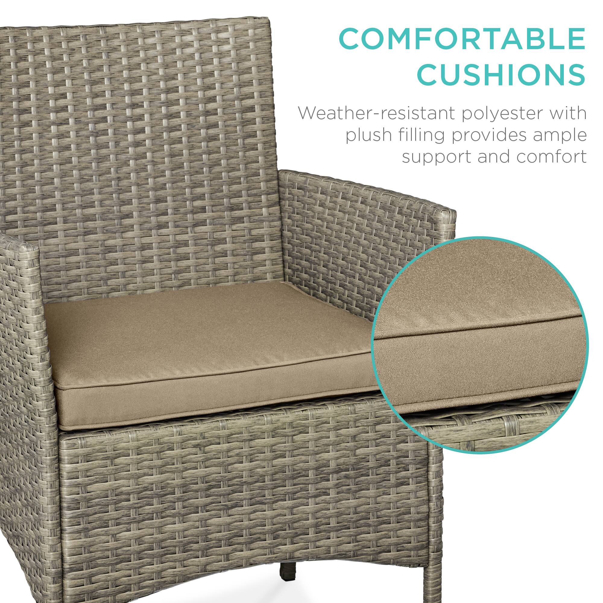 COMFORTABLE CUSHIONS

Weather-resistant polyester with plush filling provides ample support and comfort