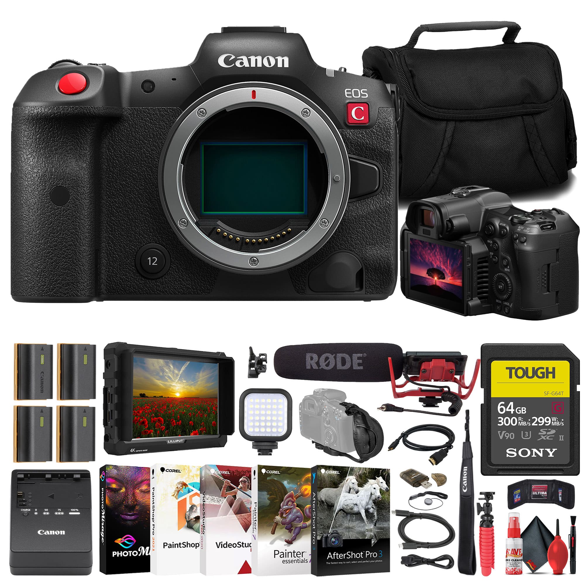 Canon - EOS R5 C Mirrorless Cinema Camera + 4K Monitor + Mic + 64GB Card + Bag + More (International Version)