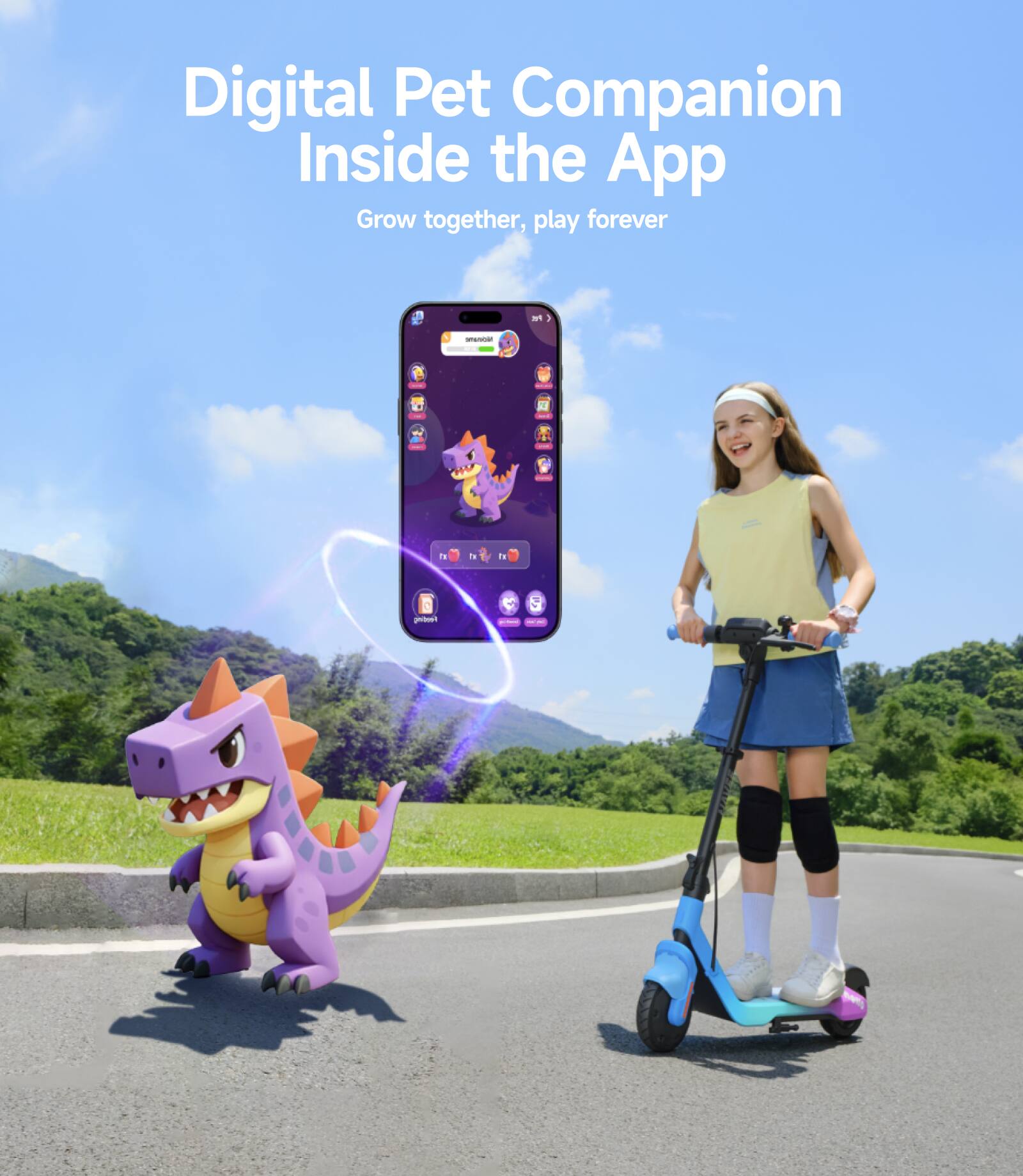 Digital Pet Companion Inside the App  
Grow together, play forever