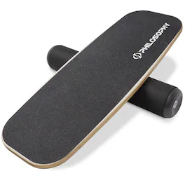 Philosophy Gym - Balance Board - Wooden Balance Trainer with Adjustable Stoppers - Black