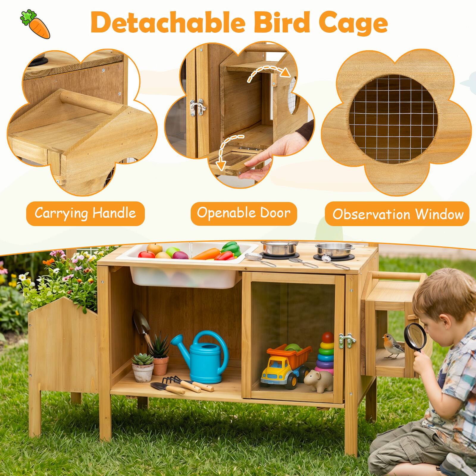 Detachable Bird Cage  
Carrying Handle  
Openable Door  
Observation Window