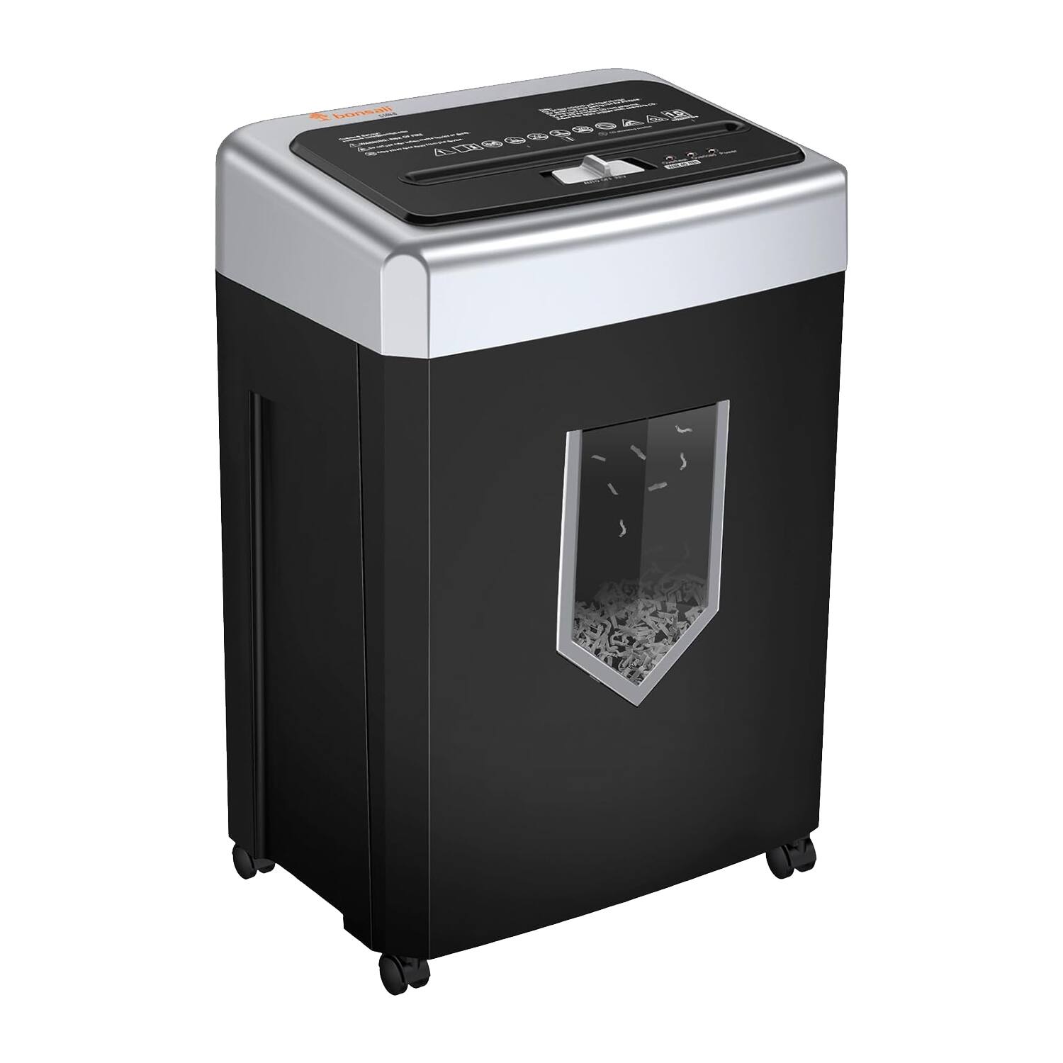 Angle. Bonsaii - 15-Sheet Cross-Cut Paper Shredder - 40-Minute Run - P-4 Security -Jam-Proof System - 5-Gallon Bin - Home & Office - Black.