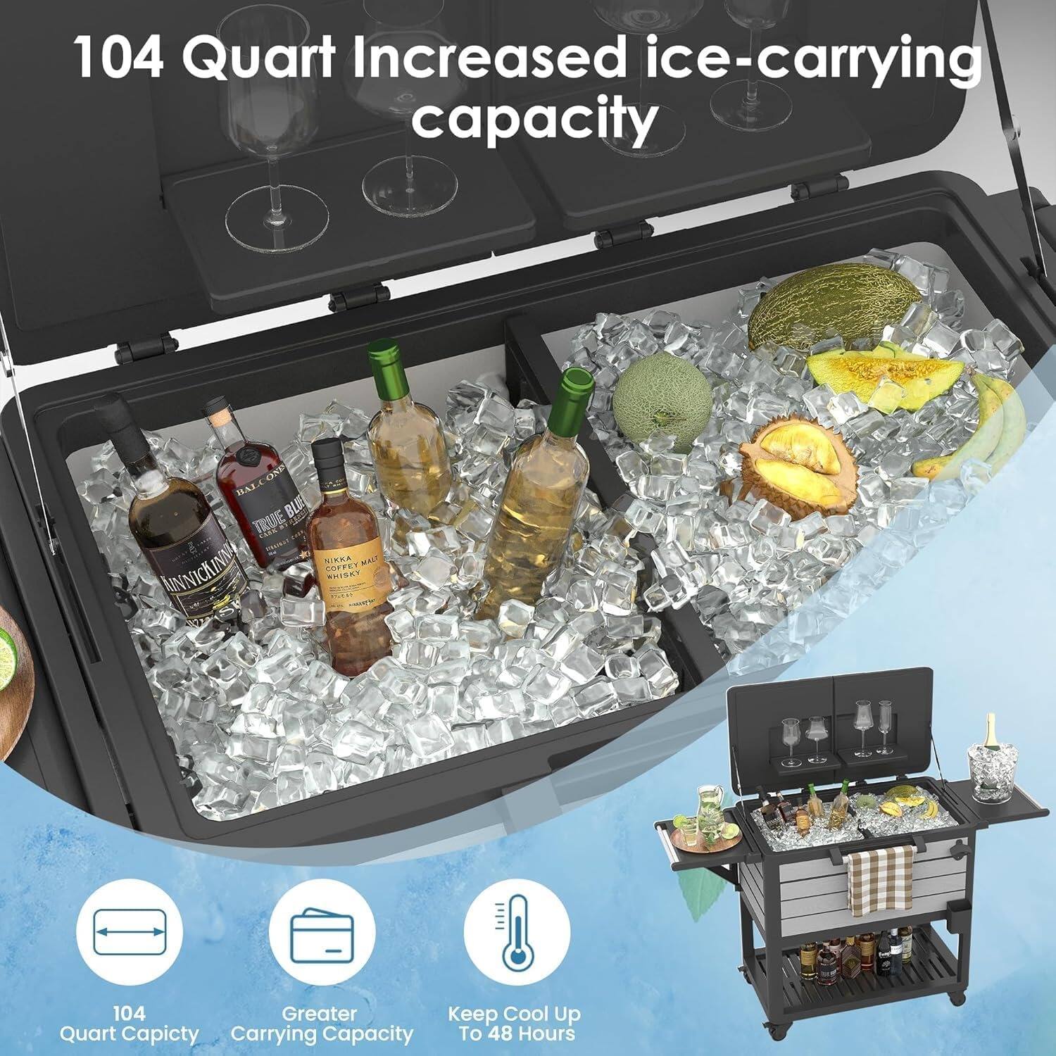 104 Quart Increased ice-carrying capacity

104 Greater Carrying Capacity

Keep Cool Up To 48 Hours
