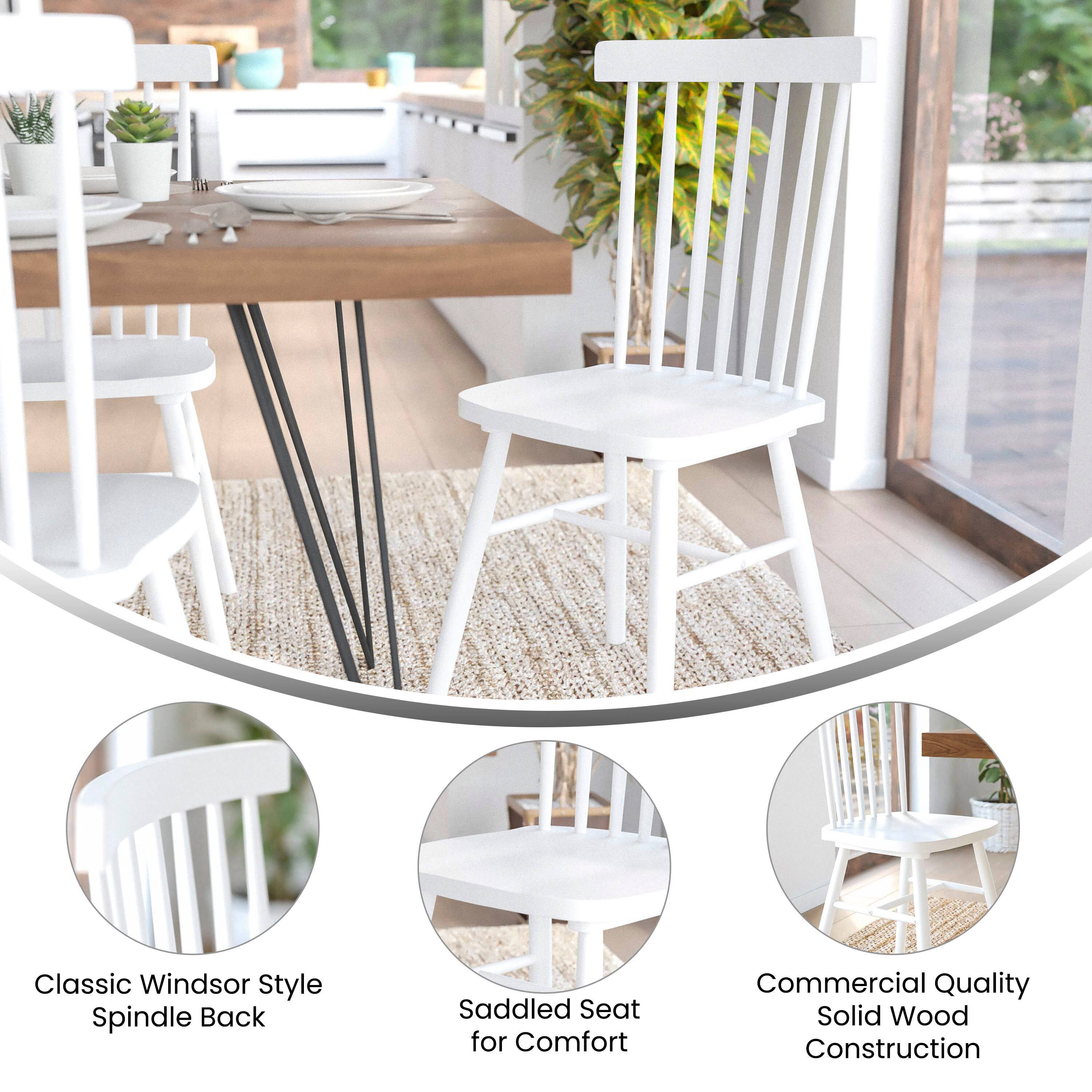 Classic Windsor Style Spindle Back  
Saddled Seat for Comfort  
Commercial Quality Solid Wood Construction
