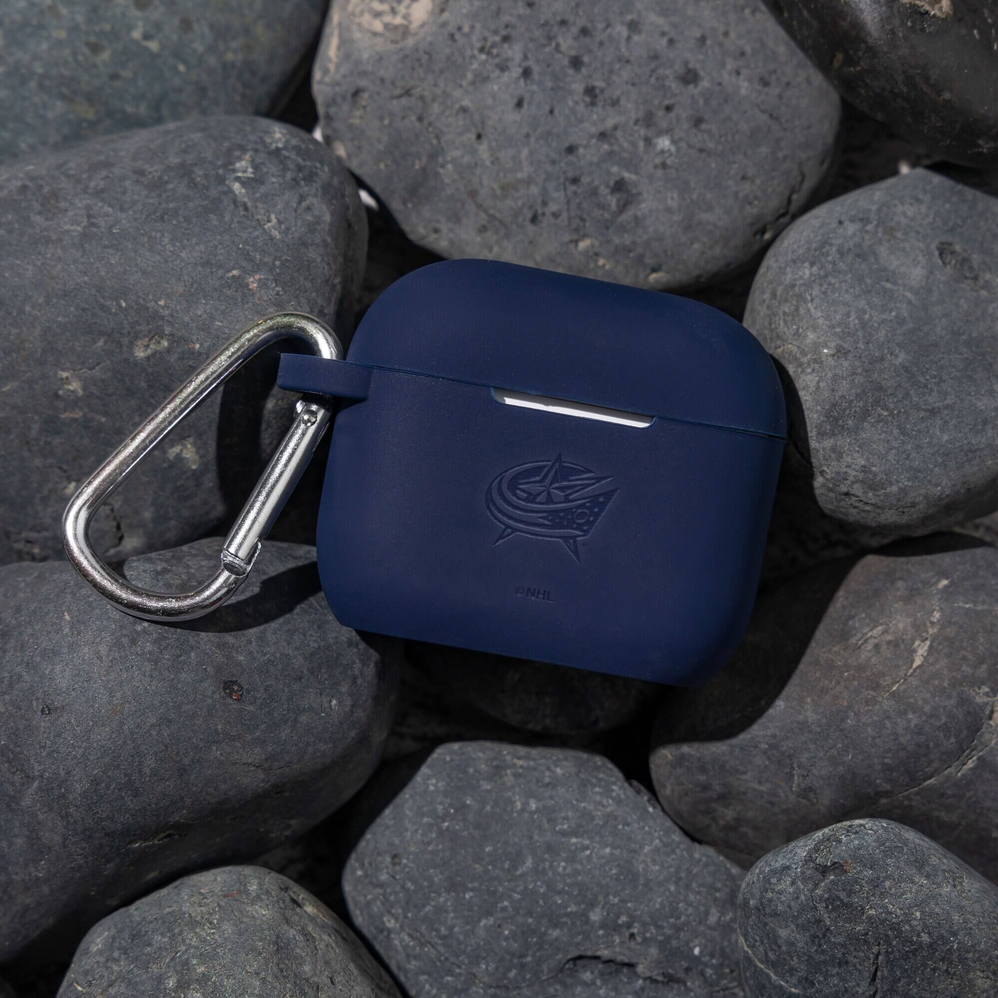 Alt View 1. Artinian - Columbus Blue Jackets Debossed Silicone AirPods 3 Case Cover - Navy.