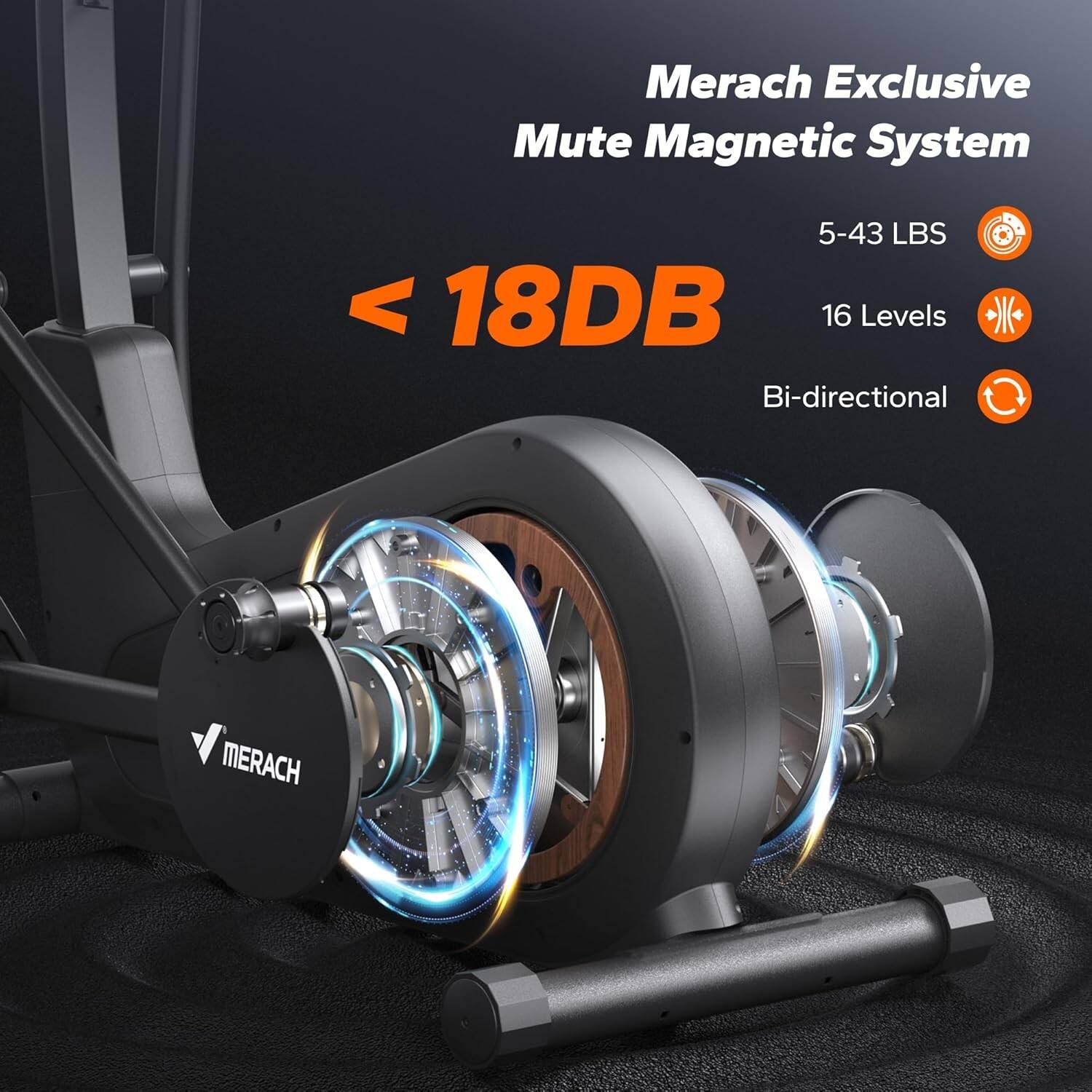 Merach Exclusive Mute Magnetic System

- 5-43 LBS
- 18DB
- 16 Levels
- Bi-directional