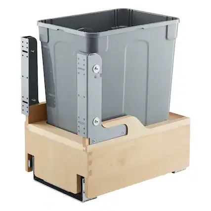 Front. VEVOR - Wood Pullout Trash Can for Kitchen Cabinets, 35 QT Garbage Waste Recycling Bin, Under Mount Waste Container - Grey.