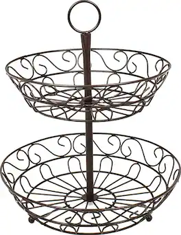 Sorbus - 2-Tier Metal Countertop Fruit Basket & Bowl Stand - Stylish Storage for Kitchen & Dining - Bronze - Brown