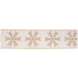 BreeBe - Glittered Snowflake Wired Ribbon 4" x 5 Yds - Beige, Gold