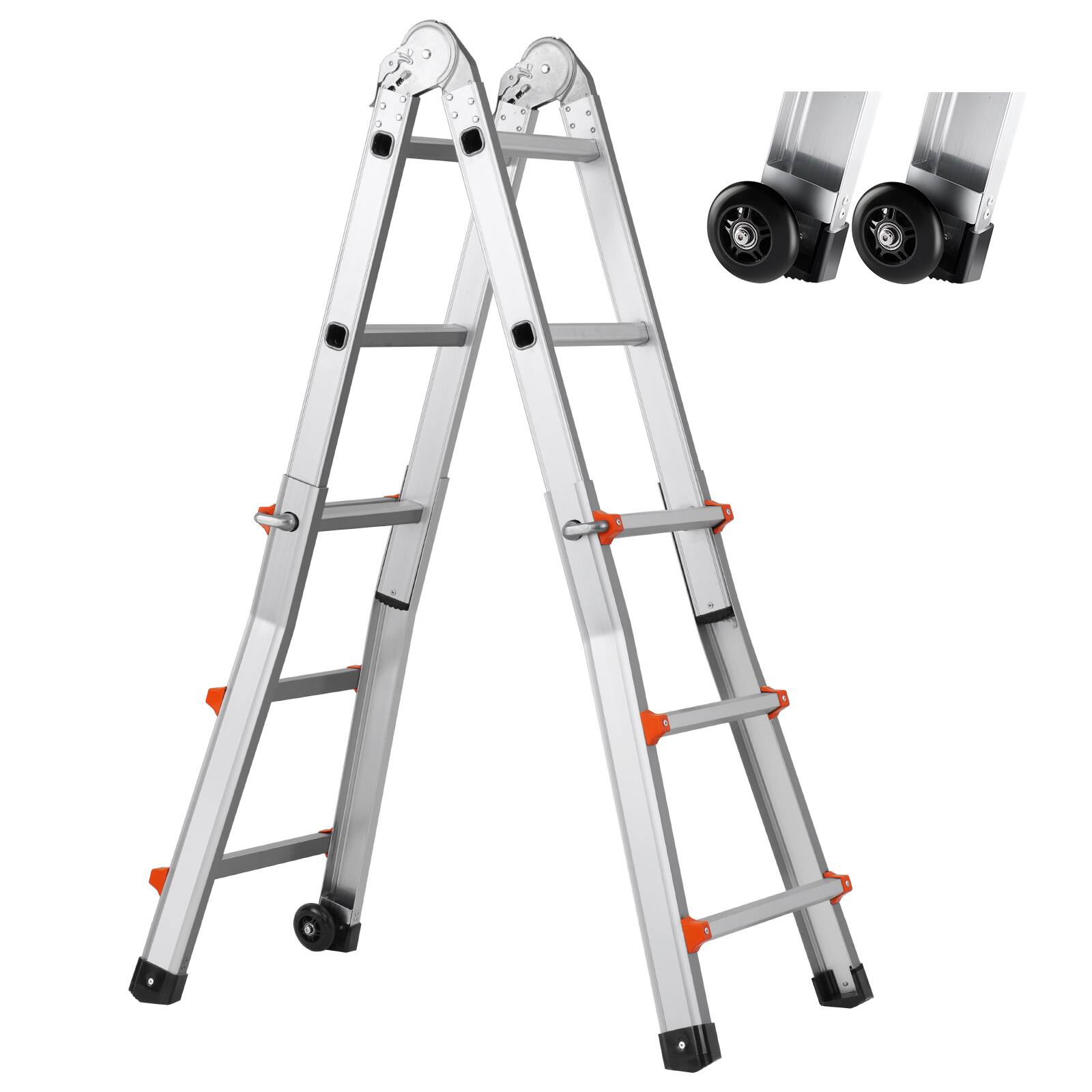 Alt View 5. VEVOR - Telescoping Ladder A Frame, 9.5 FT Compact Aluminum Extension Ladder, Multi-Function Portable Collapsible RV Ladder - Silver.