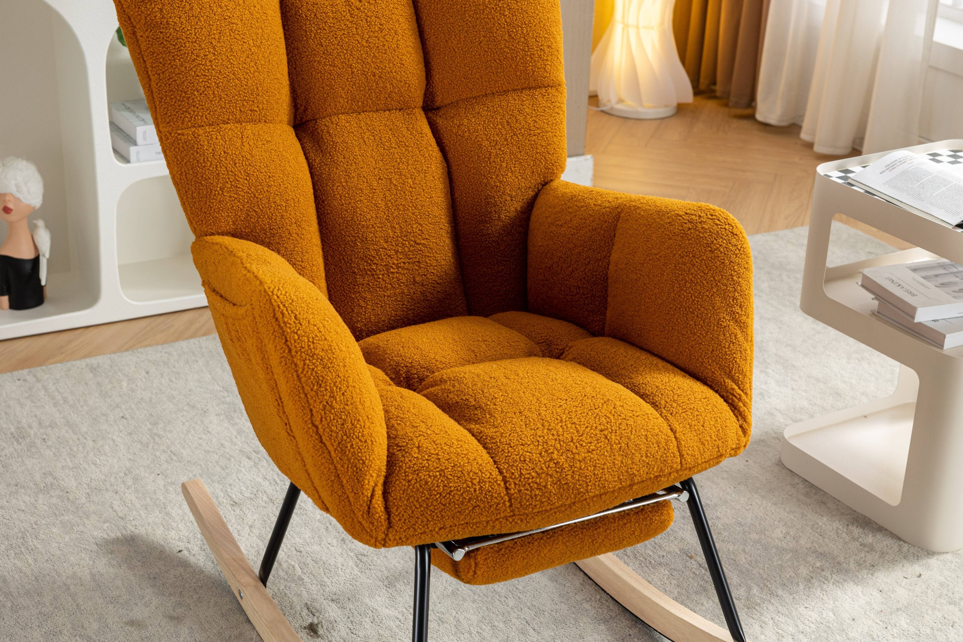 Alt View 8. GOODSILO - Rocking Chair with Adjustable Footrest & Side Pocket - Comfortable Teddy Fabric Accent Chair for Nursery, Living Room - Caramel.