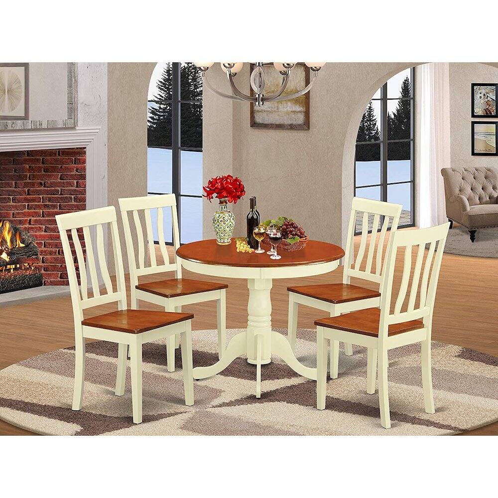 Back. East West Furniture - 5 PC small Kitchen Table and Chairs set-Kitchen Table plus 4 Kitchen Dining Chairs - Buttermilk & Cherry.