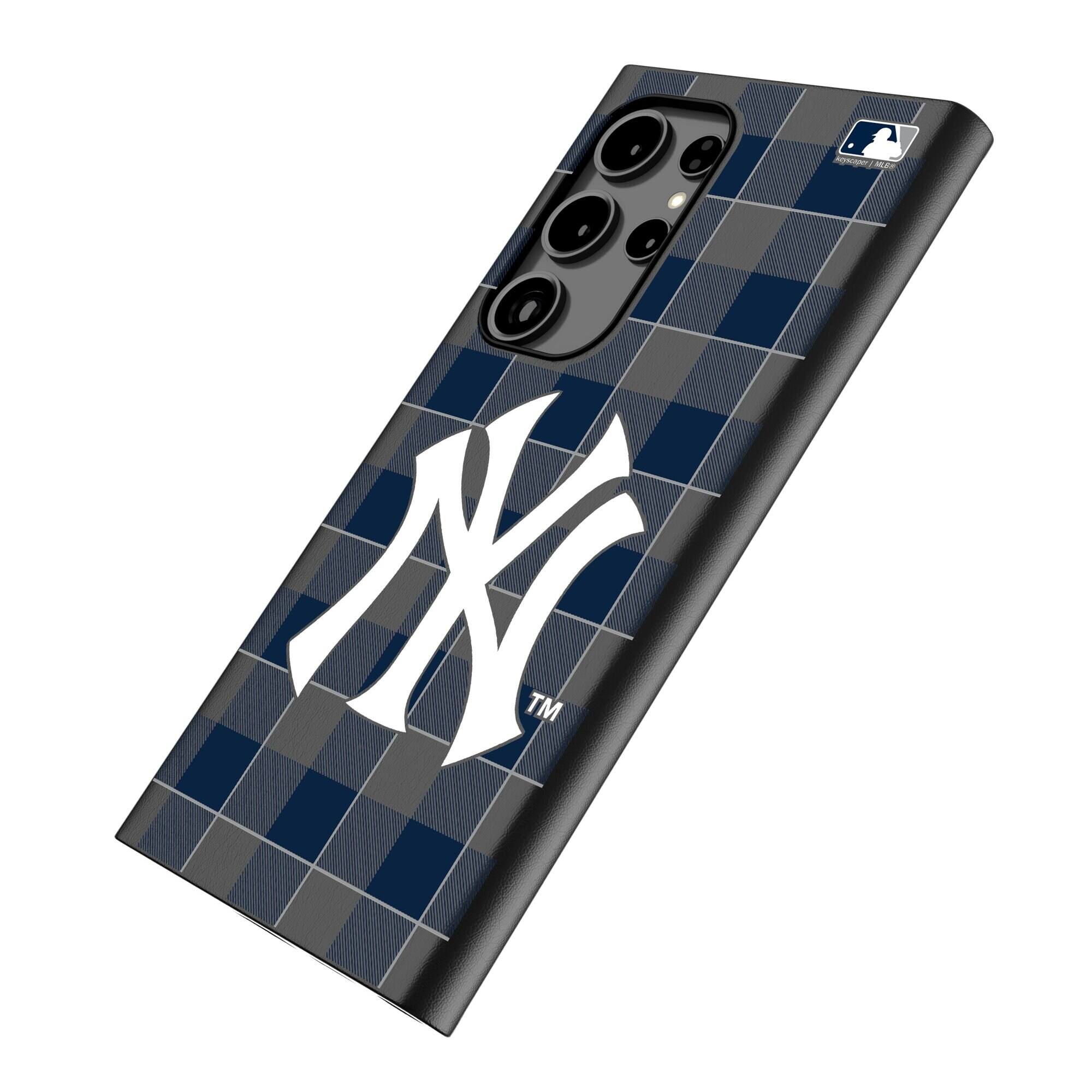 Alt View 1. Keyscaper - New York Yankees Plaid Galaxy Magnetic Bump Case - S25 - Black.