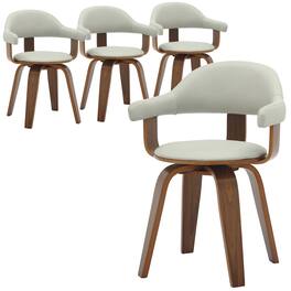 LeisureMod - Set of 4 Brivo Leather Upholstered Side Dining Arm Chair with Open Back, Swivel and Rich Stained Finish - Gray