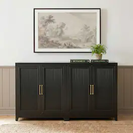 Martha Stewart - Bedford Set of 2 Modular Storage Cabinets with Adjustable Shelf, Soft-Close Doors, Solid Wood Frames and Legs - Black Frame/Gold Hardware