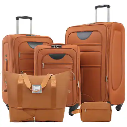 Front. BreeBe - Softside Expandable 3 Piece Luggage Set with Duffel Bag Lightweight Spinner Suitcase Travel Softshell Upright - Orange.