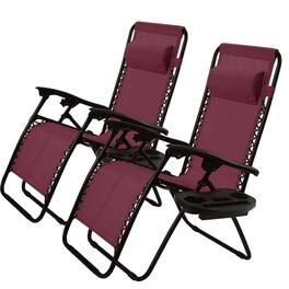 Hivvago - Set of 2 Folding Outdoor Zero Gravity Lounge Chair - Burgundy Wine Red