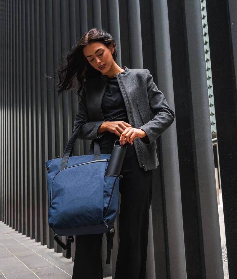 Alt View 10. ALPAKA - Flow Totepack Laptop Backpack for Men, 16" Laptop Compartment + 11" Tablet Sleeve, Tote/Backpack, Bottle Pocket - Moonlight Blue Axoflux 400D Washed Nylon.