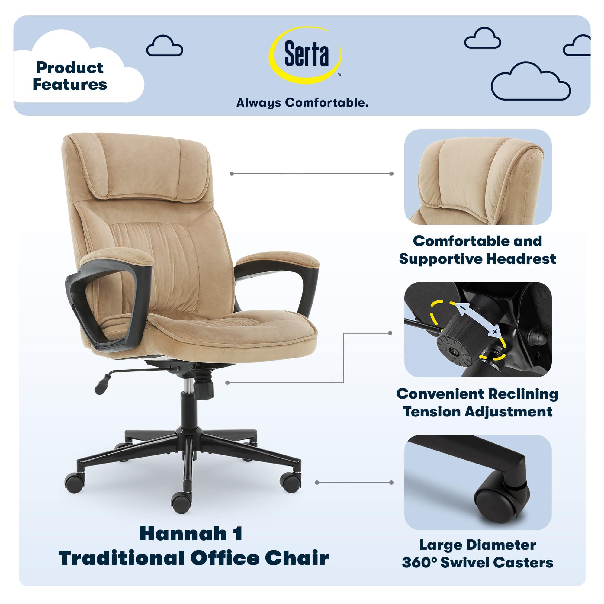 Angle. Serta - Hannah Upholstered Executive Office Chair with Pillowed Headrest - Soft Plush - Beige.
