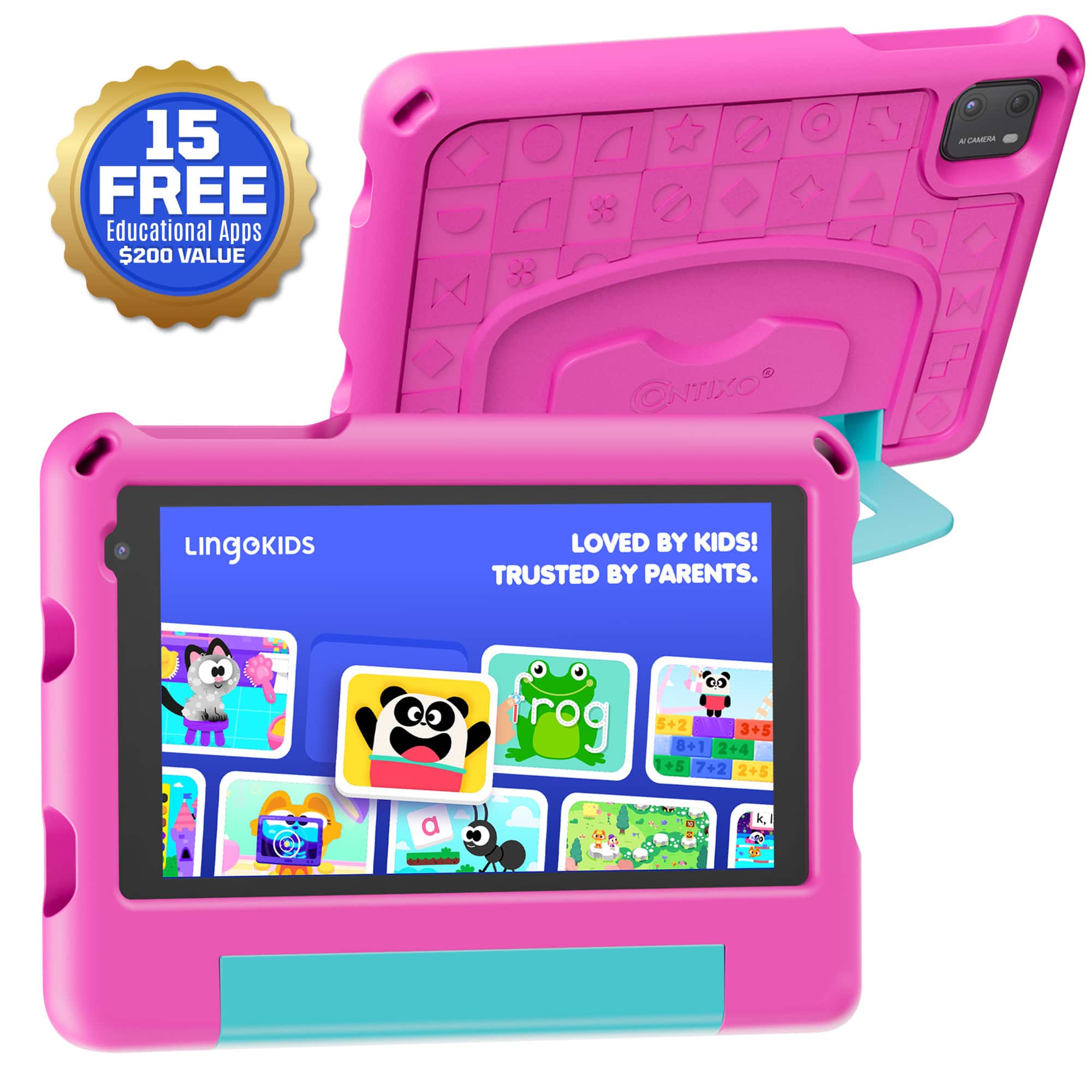 Contixo - A7 7" Educational Kids Tablet with Epic! and Lingokids 32GB with Parental Controls & Kid-Proof Case - Pink