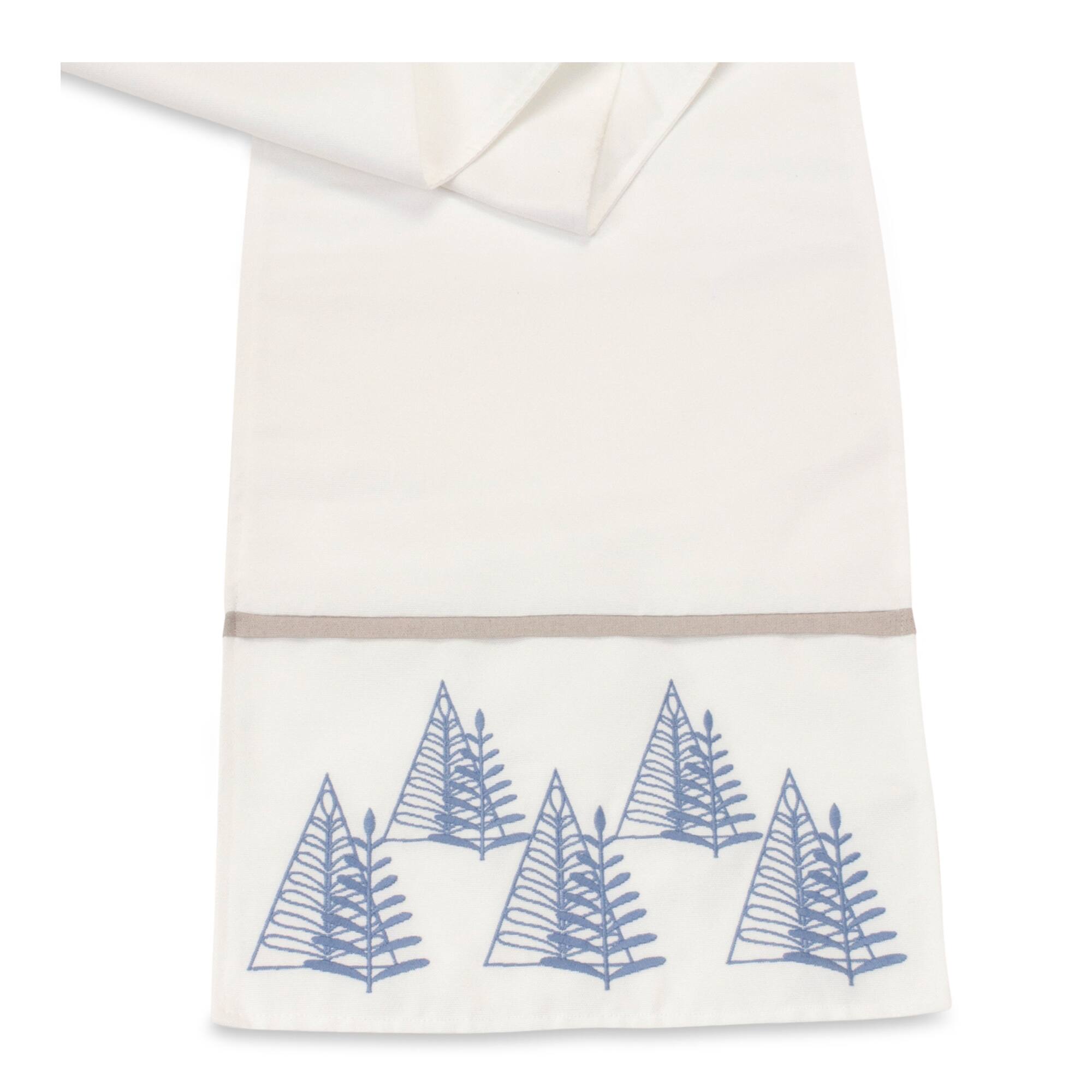 Angle. BreeBe - Tree Pattern Table Runner 72"L - White, Blue.