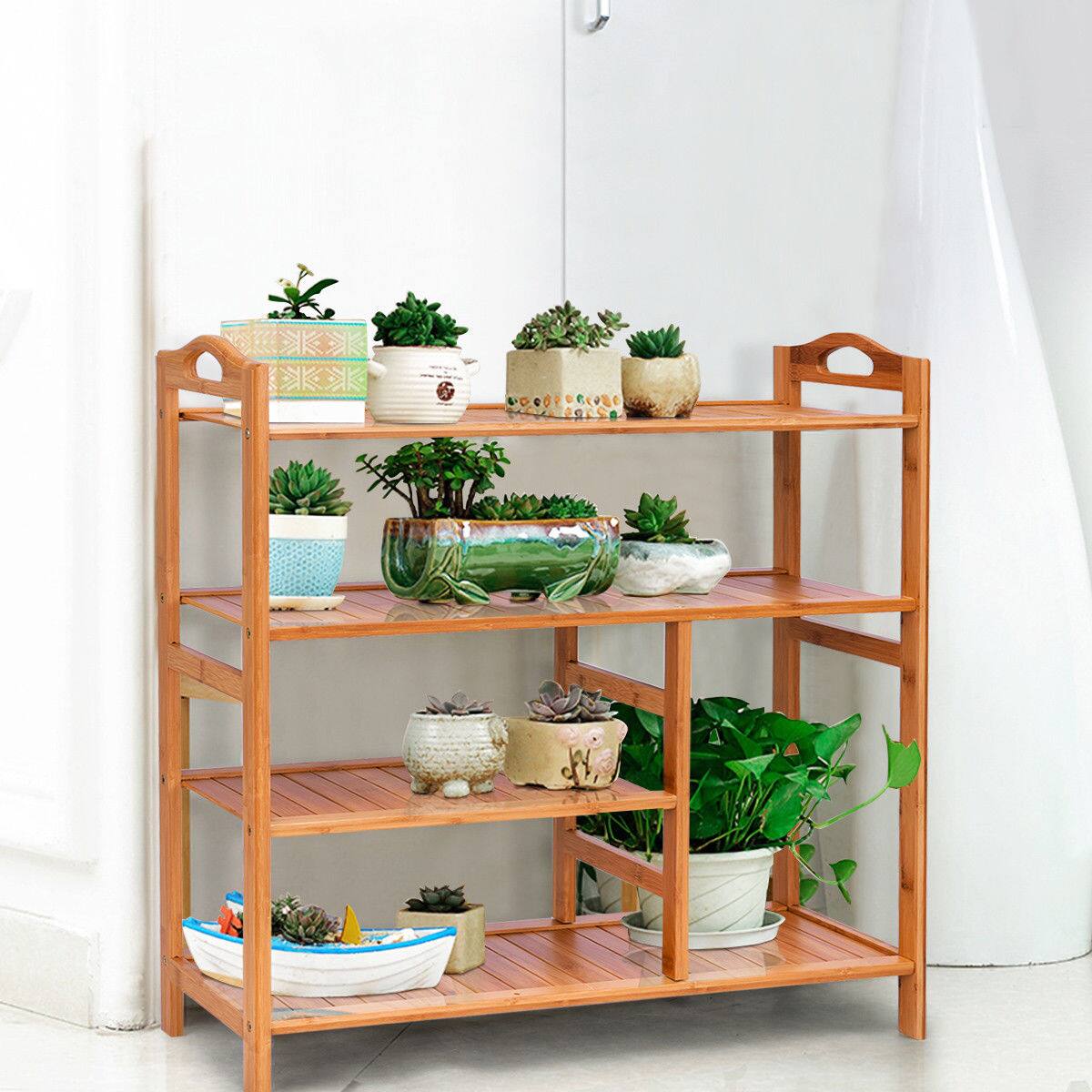 Alt View 15. Costway - 4 Tier Multifunction Bamboo Shoe Rack Boot Tower Shelf Storage Organizer Stand - wood.