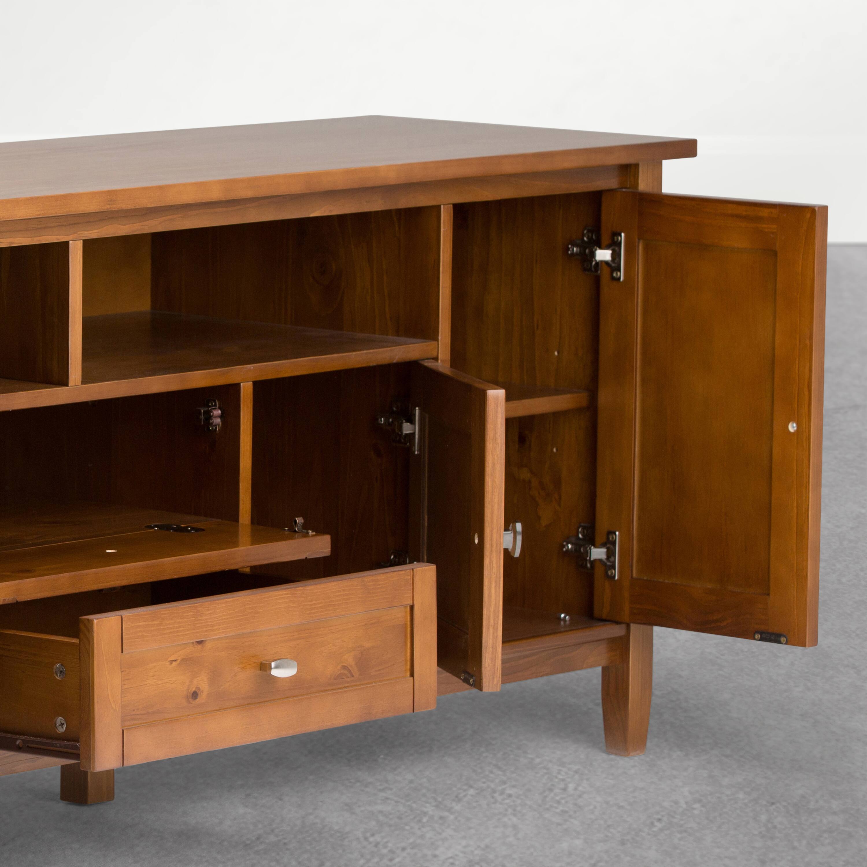 Alt View 1. Simpli Home - Warm Shaker 72 inch Wide Solid Wood TV Stand, Warm Honey Brown - Warm Honey Brown.