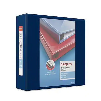 Staples Heavy Duty Binder
715 in 4 Inch Reinforced Rings Open Easily
Heavy Duty
PC Free
View Pockets