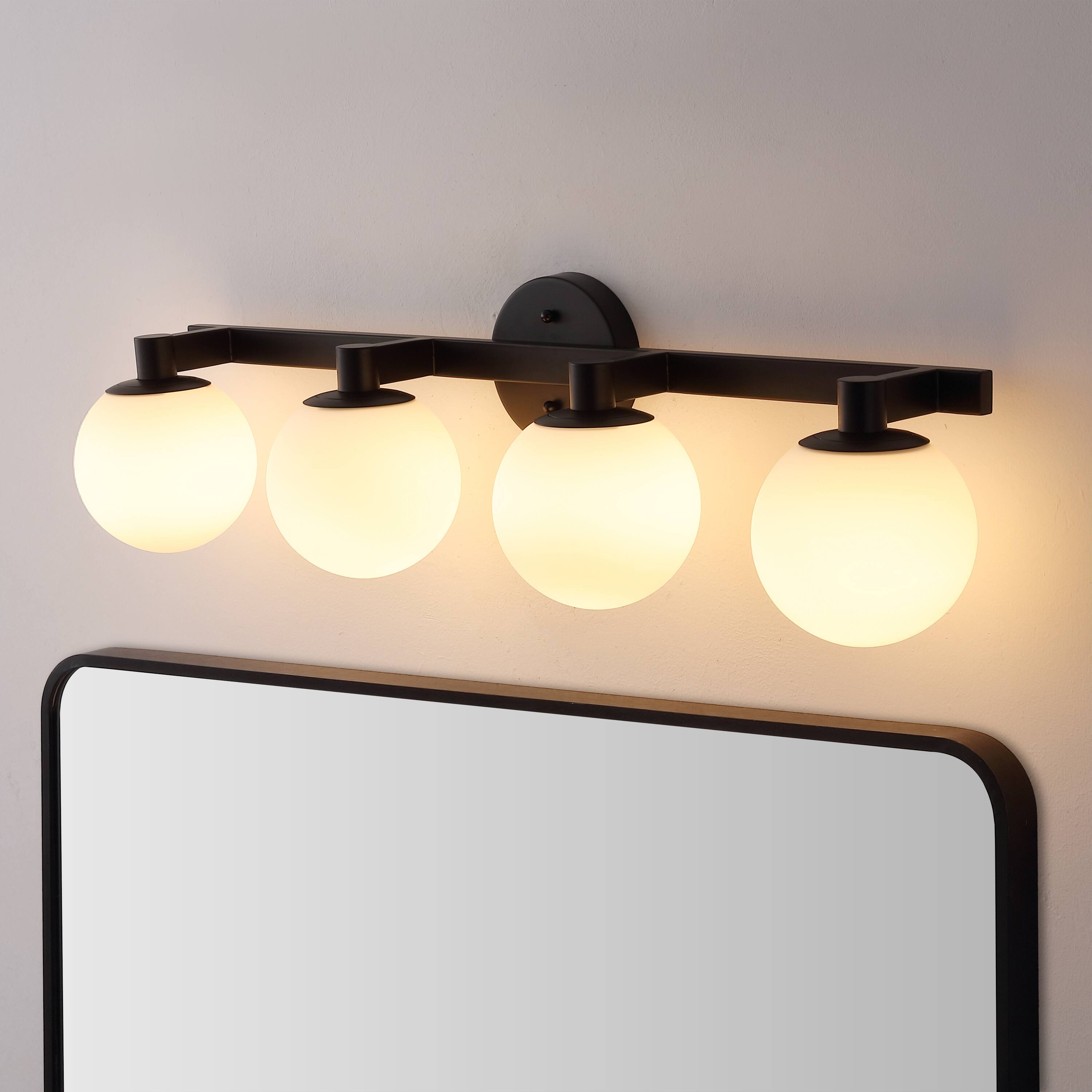 Alt View 1. Jonathan Y - Modernist Globe 34" 4-Light Metal/Frosted Glass Modern Contemporary LED Vanity, Black - Black/White.