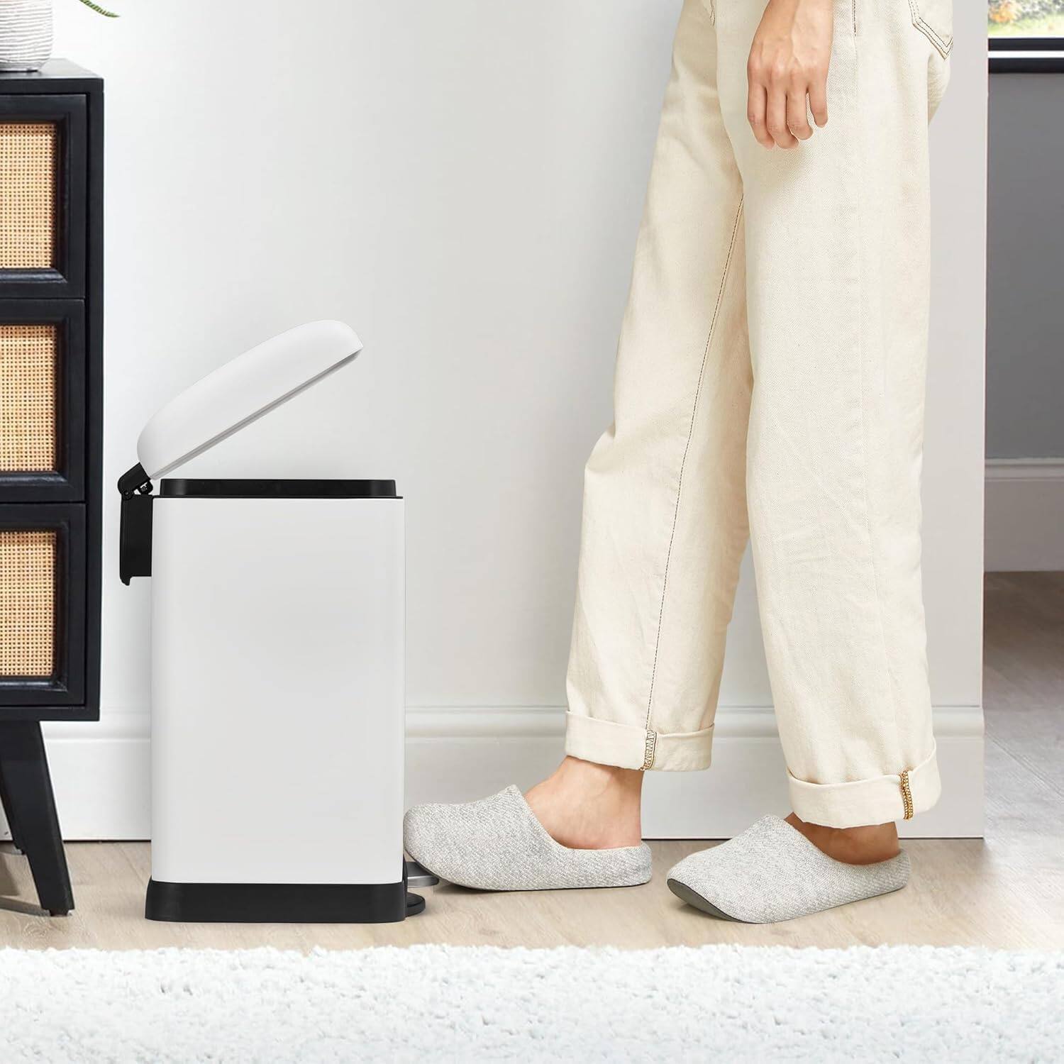 Alt View 3. Homhougo - 12L Trash Can, Smudge Resistant Rectangular Trash Can with Soft-Close Foot Pedal, Fingerprint-Resistant - White.