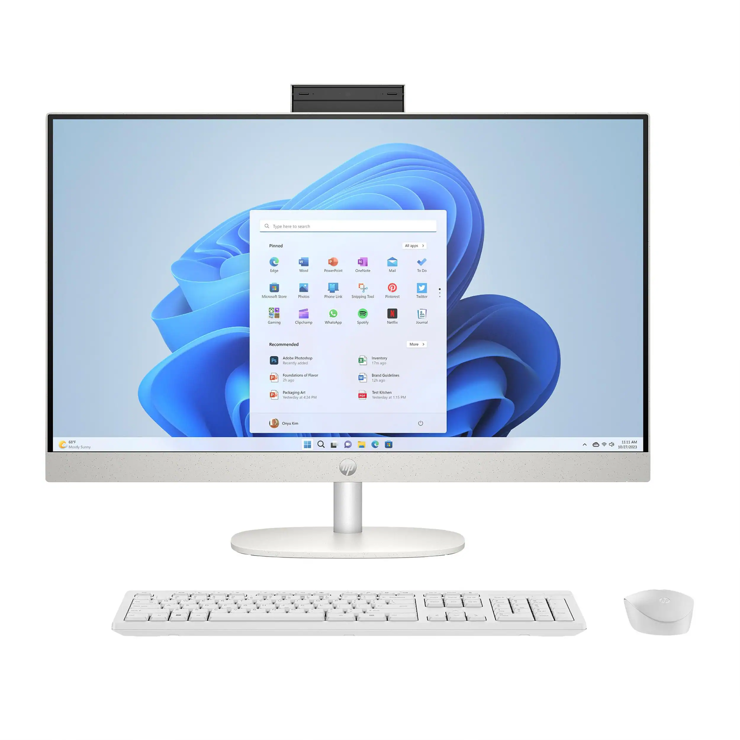 HP - 27" FHD Touchscreen All-in-One Desktop,AMD Ryzen 5 7520U,16GB RAM,512GB SSD,Wireless Keyboard&Mouse,Win 11 Pro - White