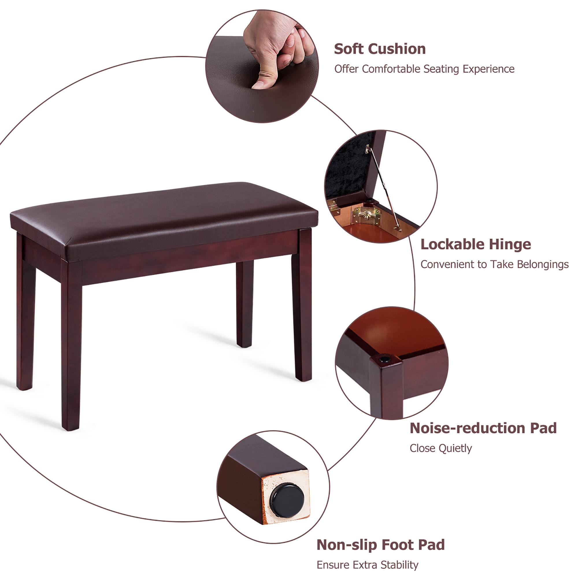 - Soft Cushion: Offer Comfortable Seating Experience
- Lockable Hinge: Convenient to Take Belongings
- Noise-reduction Pad: Close Quietly
- Non-slip Foot Pad: Ensure Extra Stability