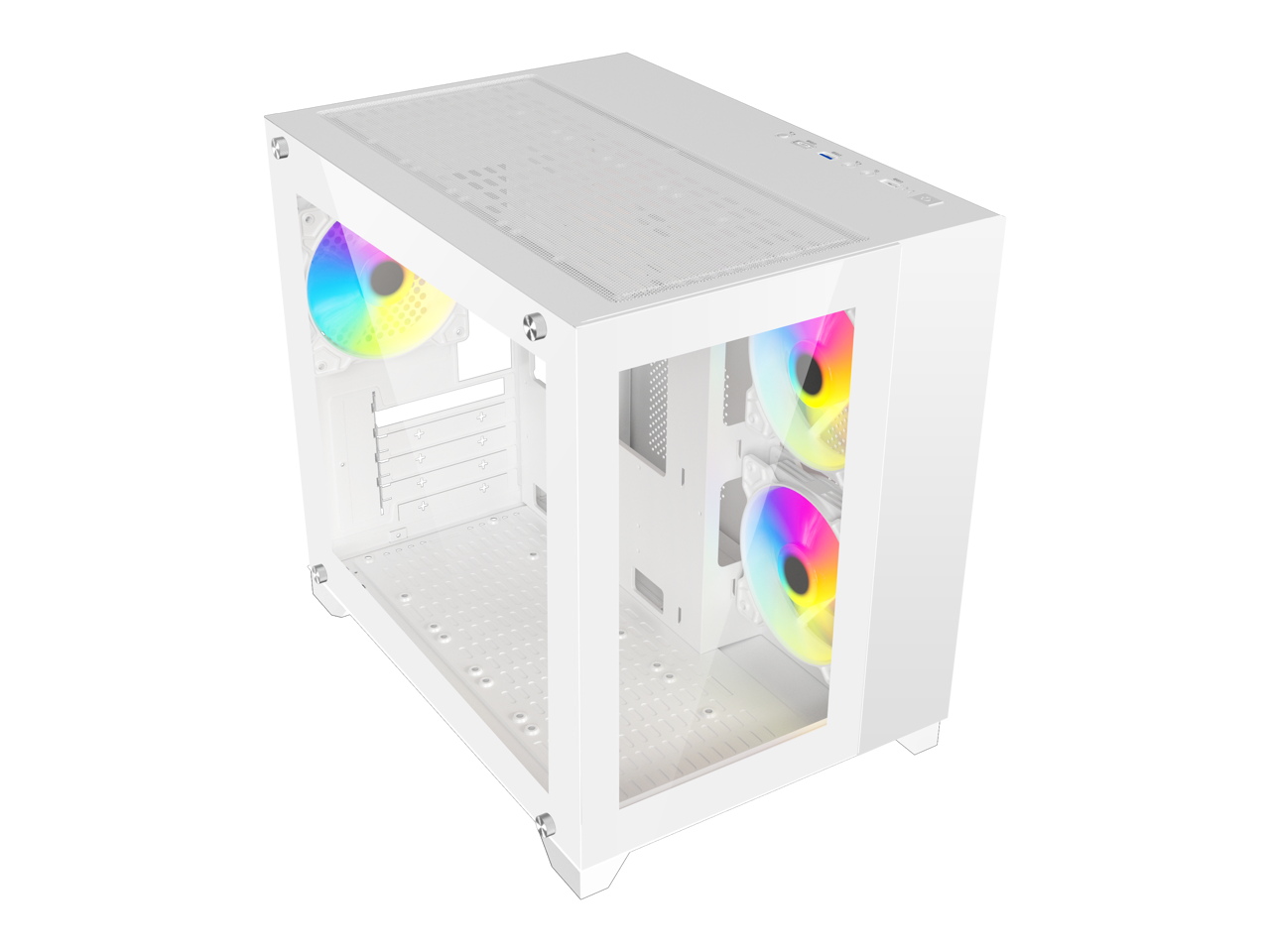 Alt View 8. DIYPC - DIYPC ARGB-Q3.R2-W White USB3.0/Type C Micro ATX Case w/ Tempered Glass & 3 ARGB Fans - White.
