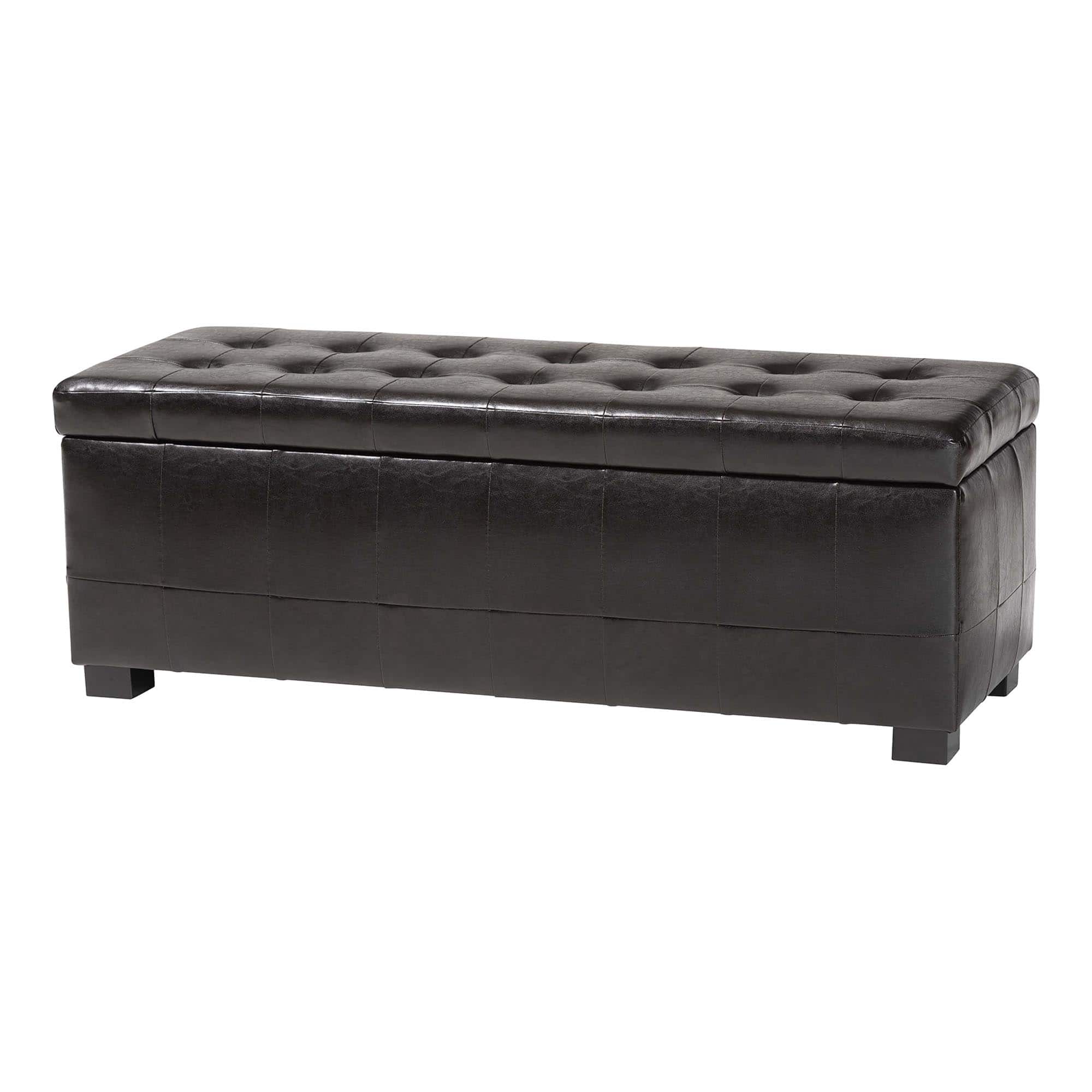 Baxton Studio - Full Leather Storage Bench Ottoman With Dimples - Dark Brown