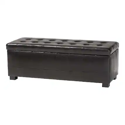 Front. Baxton Studio - Full Leather Storage Bench Ottoman With Dimples - Dark Brown.