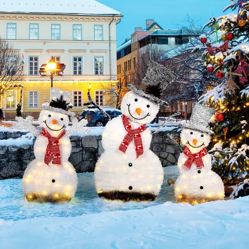 Alt View 5. Oumilen - Pre‑Lit Flocked Snowman Yard Decoration – 37.2in Lighted Snowman with Top Hat & Red Scarf for Outdoor Lawn.