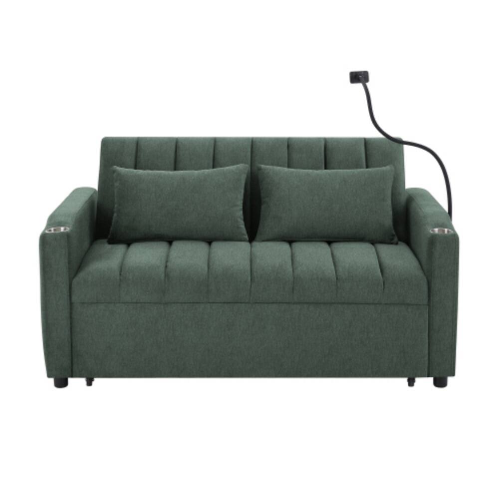 Alt View 7. LUCKY ONE - 55.9" Convertible Loveseat Sofa Bed w/ 3 USB Ports Cup Holders Swivel Phone Holder - Green.