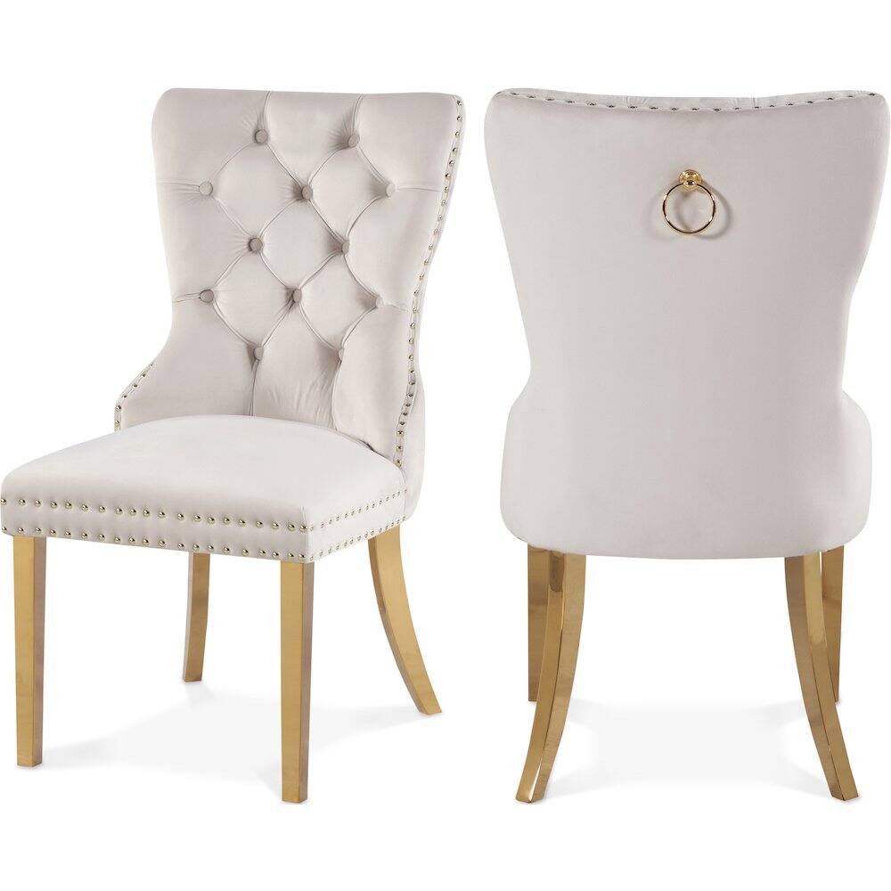Meridian Furniture - Carmen Cream Velvet Dining Chairs, Set of 2 - Beige