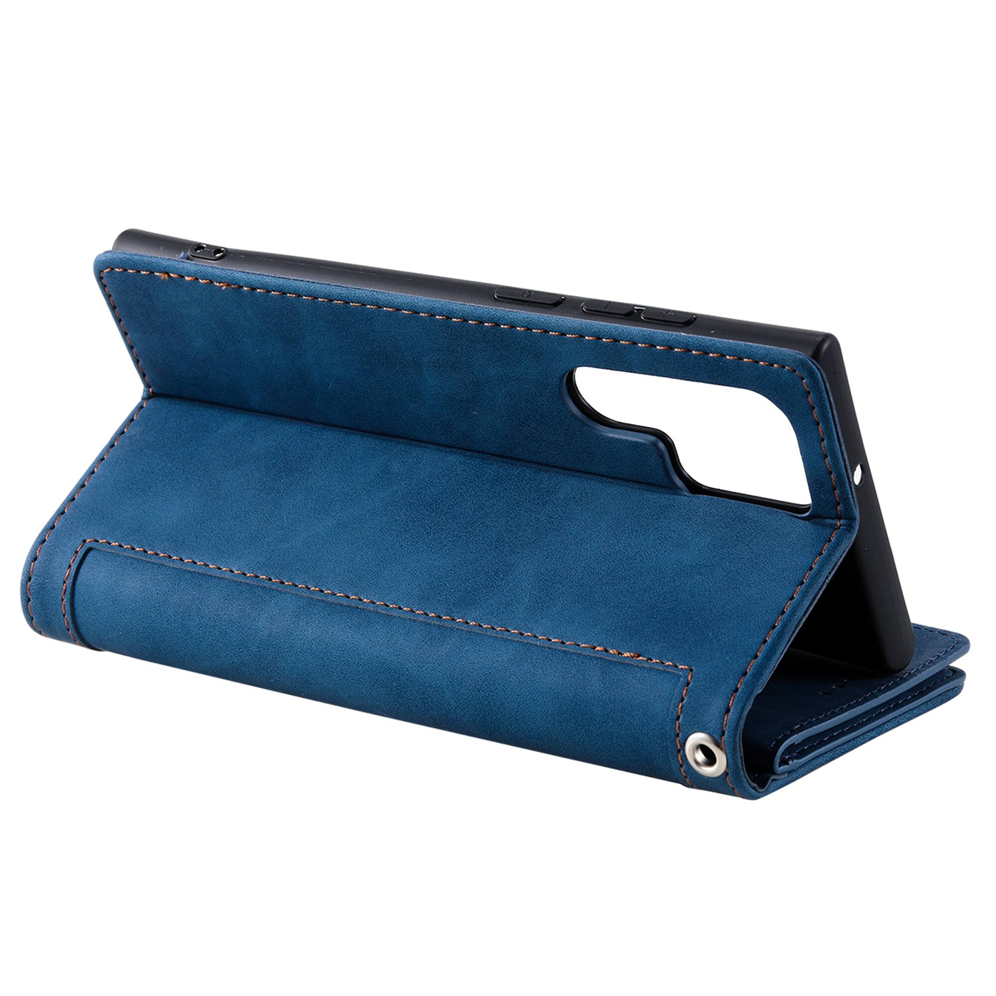 Alt View 1. Dteck - Multi-Functional Wallet Case for Samsung Galaxy S26+, 9 Card Slots Zipper Pocket Stand Premium Leather Cover+Strap - Darkblue.