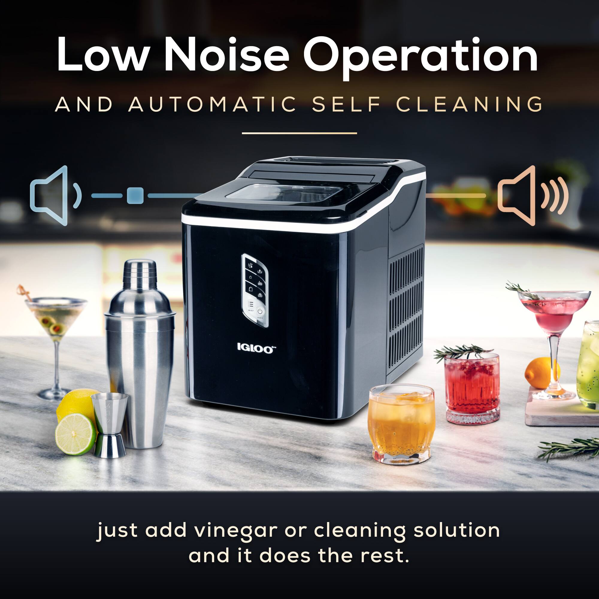 Low Noise Operation AND AUTOMATIC SELF CLEANING

just add vinegar or cleaning solution and it does the rest.