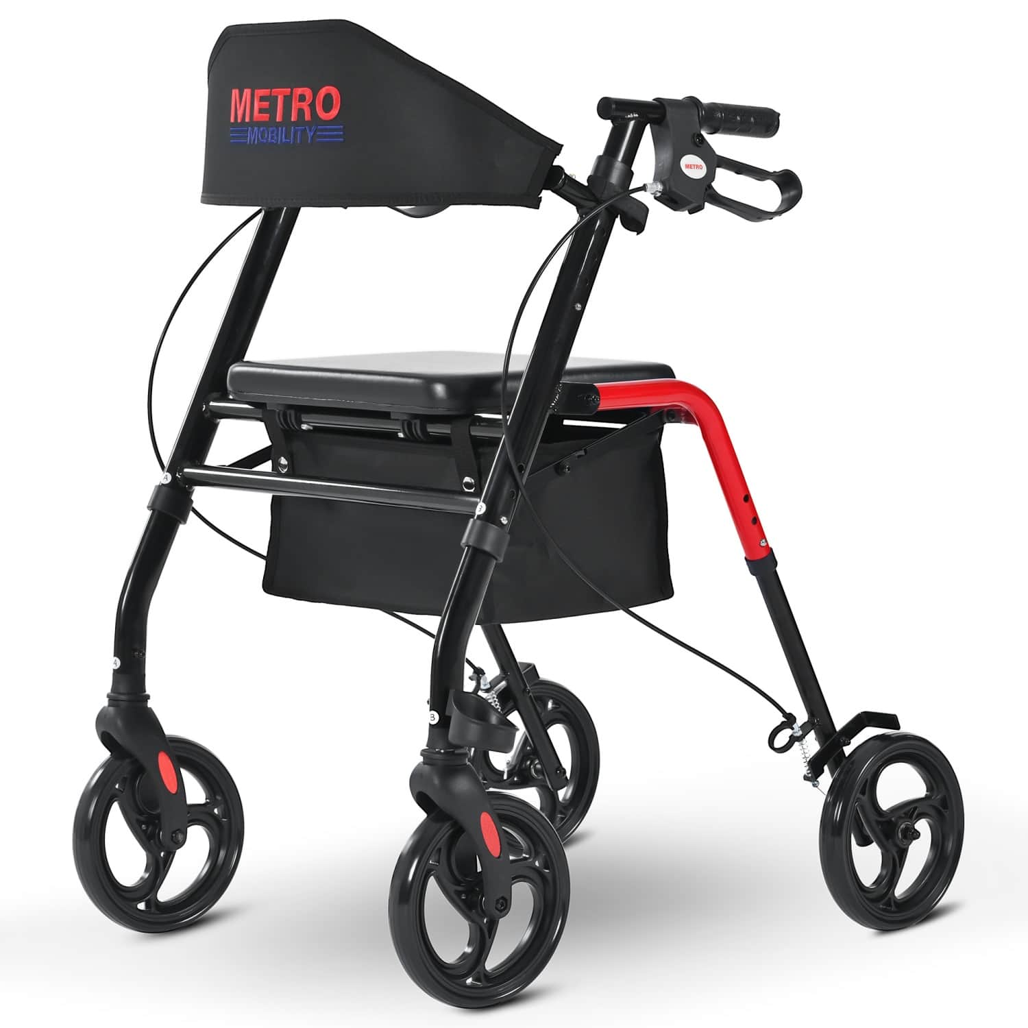Metro Mobility - M934 8" Wheels Rollator Walker with Seat for Seniors, Foldable Lightweight All-Terrain, 300lb Capacity - Red