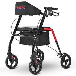 Metro Mobility - M934 8" Wheels Rollator Walker with Seat for Seniors, Foldable Lightweight All-Terrain, 300lb Capacity - Red