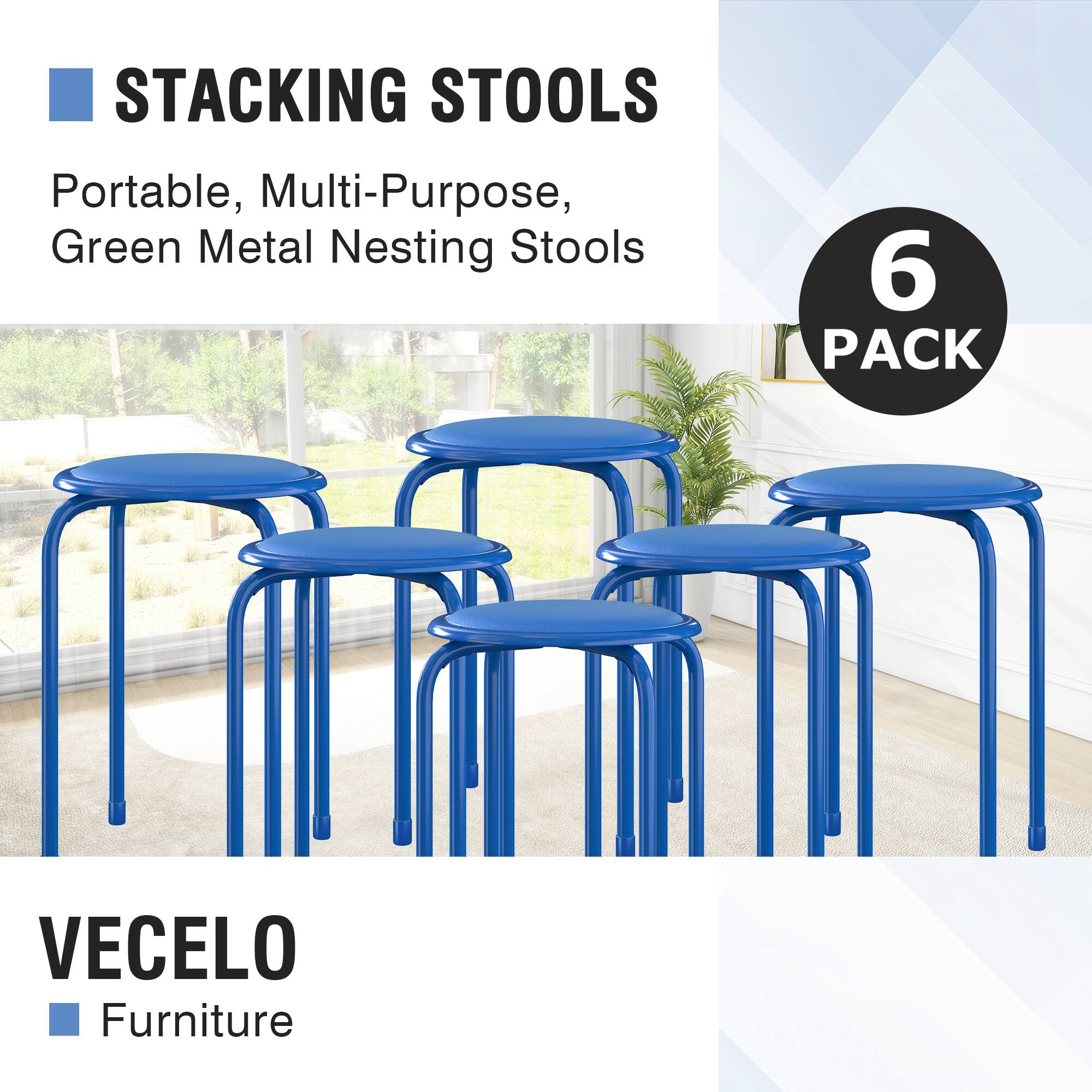 Vecelo 6 Pack Steel Stack Stools, Portable Stackable Backless School ...