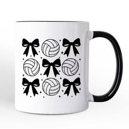 OrnamentallyYou - Coquette Volleyball Bows Mug, Cute Athletic Sports Game Day Gift - White