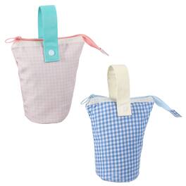 Unique Bargains - 2pcs Telescopic Standing Pen Pouch w/ Handle, Foldable Pencil Holder for Home Office - Blue Plaid/Pink Plaid
