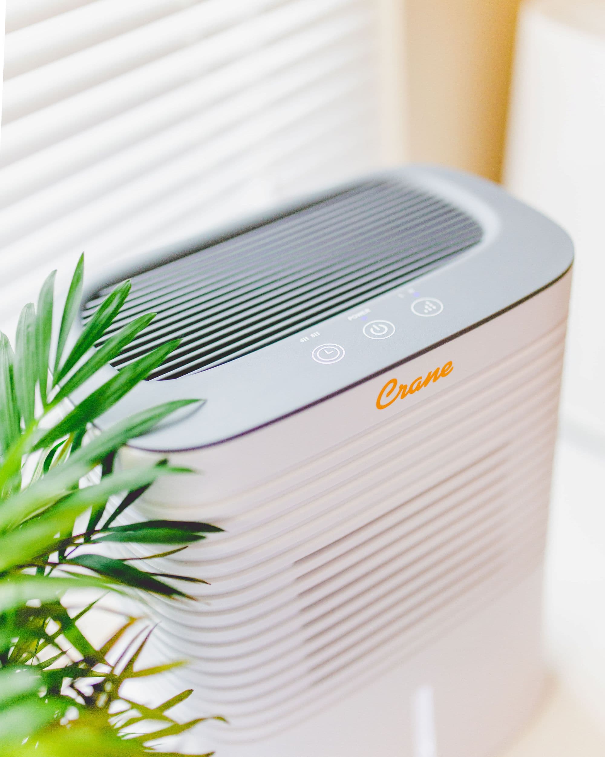 The text on the image reads "Crane" which is the brand name of the portable air conditioner.