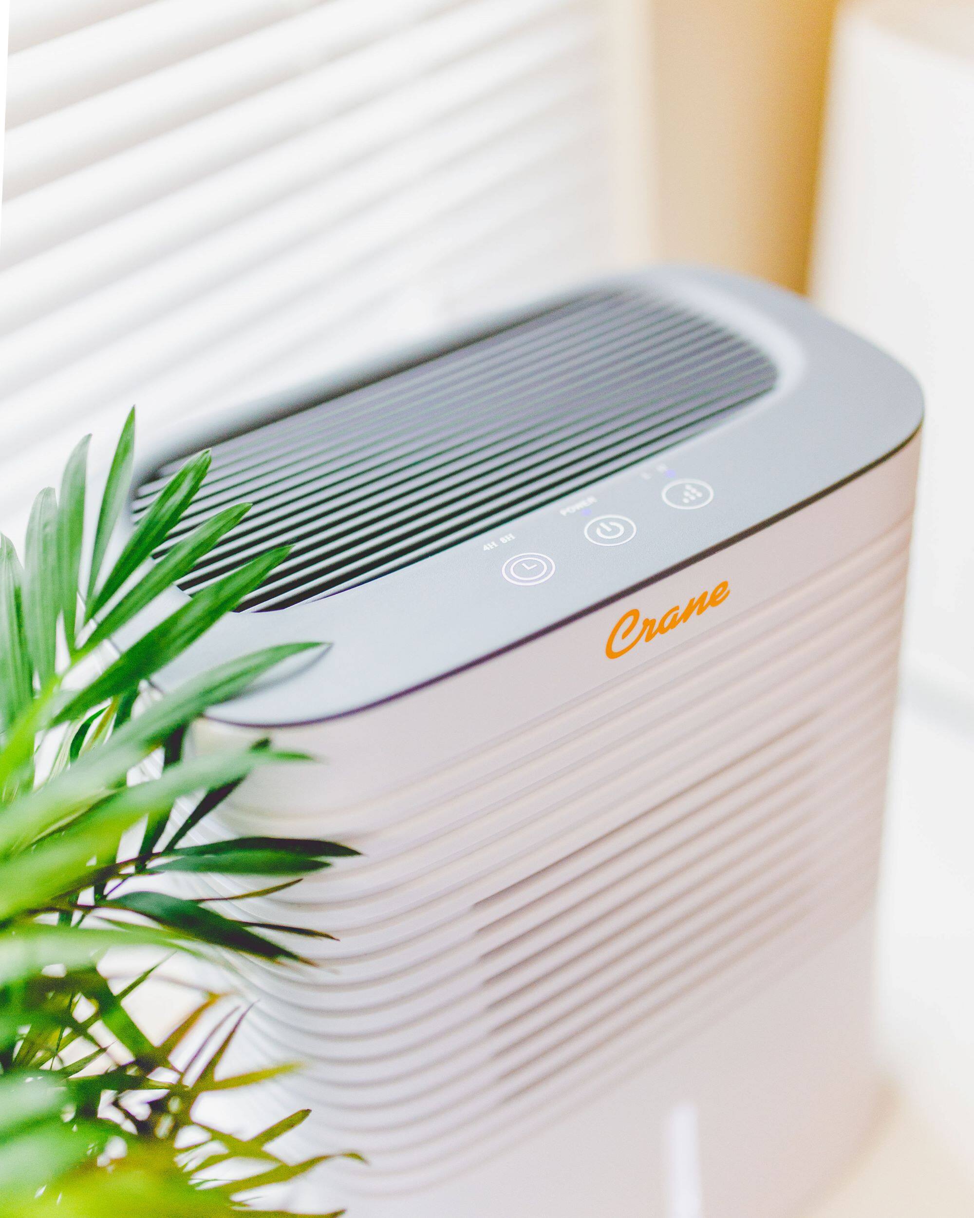 The text on the image reads "Crane" which is the brand name of the portable air conditioner.