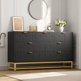 GARVEE - Dresser for Bedroom, 53.5" Wide Dresser Organizer, 7 Drawer with Golden Metal Handle and Legs, Modern Chest - Black